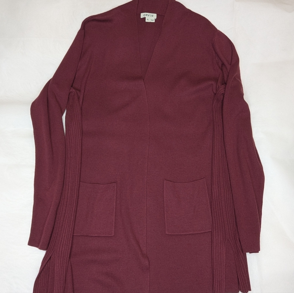 Beautiful Orvis 'Any Wear' Merino Wool Blend Long Tunic Cardigan - Picture 2 of 12